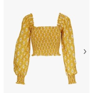 Veronica Beared Yellow Emerie Floral Puff Sleeve Top Size 2